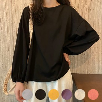 손목 고무줄 여성 기본 무지 디자인 긴팔 컬러 티셔츠