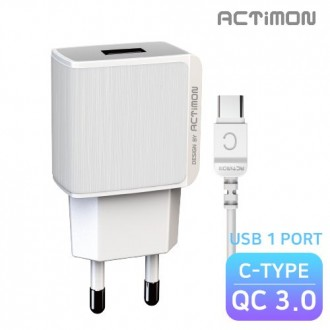 [후니케이스] 엑티몬 가정용 USB1구 고속 충전기 QC 3.0 C핀 MON-TC1-QC3-301-CP