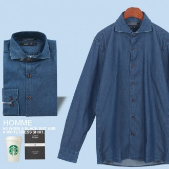 [범진통상] 남자 샴브레이 블루 셔츠 (S-M) 21-SH005