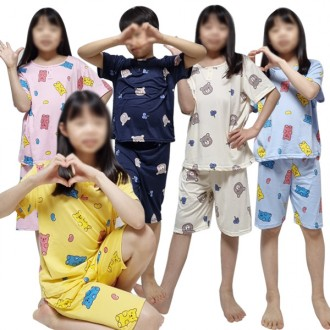 아동 잠옷 피치 반팔 곰돌이 캔디베어 상하세트 피치원단 유아 키즈 캐릭터 파자마 홈웨어