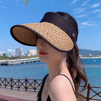 로모주 돌돌이 밀짚 선캡 여성 UV 자외선 차단 모자 단체 썬캡 KN-04007