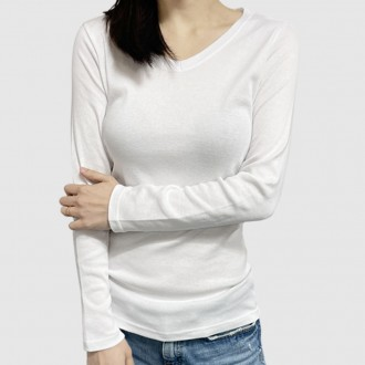 [1+1][몸매가 이뻐보이는 티셔츠] 부담스럽지 않은 브이넥 쫀쫀 긴팔 티셔츠/골지티/여자기본티
