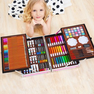 아동 200P 미술 도구세트 어린이 미술용품 색연필 수채화물감 팔레트 2단수납