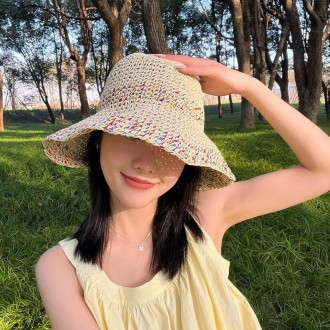 컬러 라인 라탄 왕골 밀짚 여름 챙 넓은 햇빛 모자 버킷햇 동남아 해외여행 여름 자외선차단 제주도 소품샵