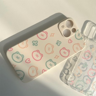 네잎클로버 곰 패턴 아이폰15케이스 귀여운 커플 실리콘 젤리 투명 그립 스마트톡 갤럭시 S22 S23 24노트20