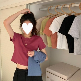 반팔 여성 크롭 티 티셔츠 8색 유넥 흰