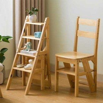다용도 의자 사다리 원목 계단식 선반 접이식 가정용 실내용