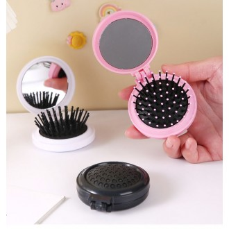 [거울+빗] 마카롱 접이식 빗+거울 / 화장품 파우치 컴팩트 휴대용 머리빗 브러쉬 세트