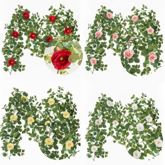 (늘맑음) 2M 장미넝쿨 조화 가랜드 플라워 행잉플랜트 카페 꽃 벽장식 덩굴장미 인테리어 인조꽃 실내조경