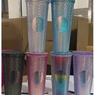스타벅스 동일 플라스틱 컵 두리안 컵 도매 빨대 컵 비주얼 종이팩 물컵 로고 컬러 도금