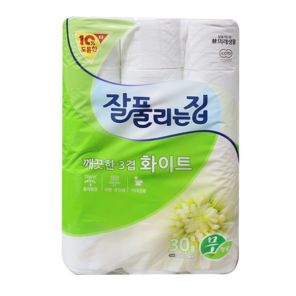 잘풀리는집 깨끗한 3겹 화이트 30롤 -TJ/화장지/티슈/휴지/두루마리화장지/두루마리티슈/두루마리휴지/휴지