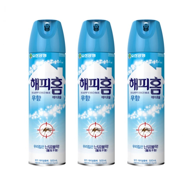 하)유한양행 해피홈에어로솔 500ml 무향(24개-한박스)