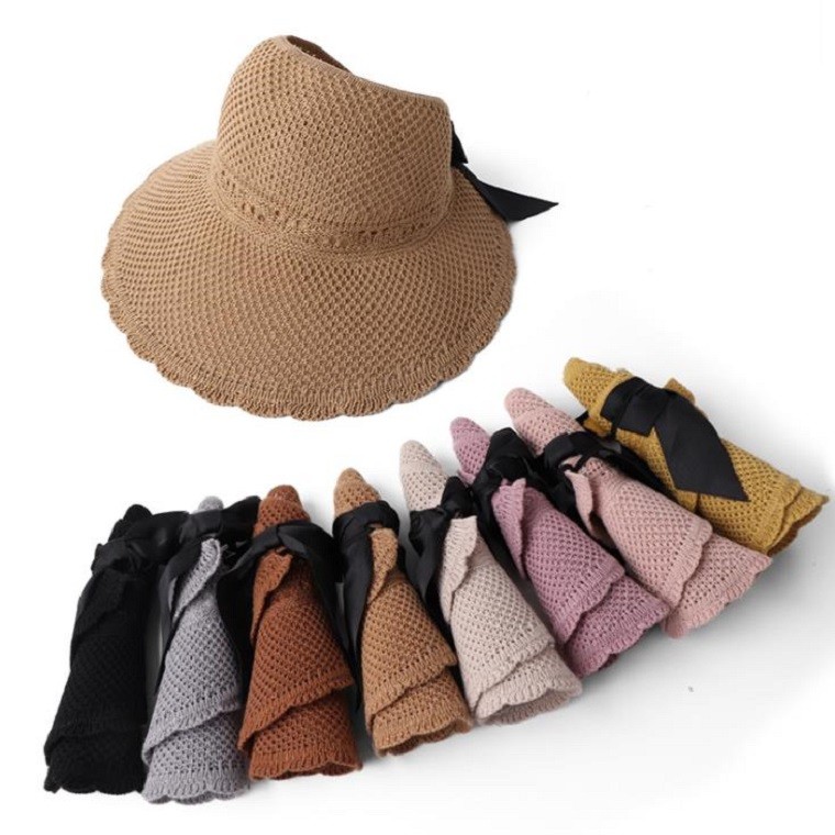 여성 여름 햇빛차단 썬캡 리본 찍찍이 돌돌이 모자