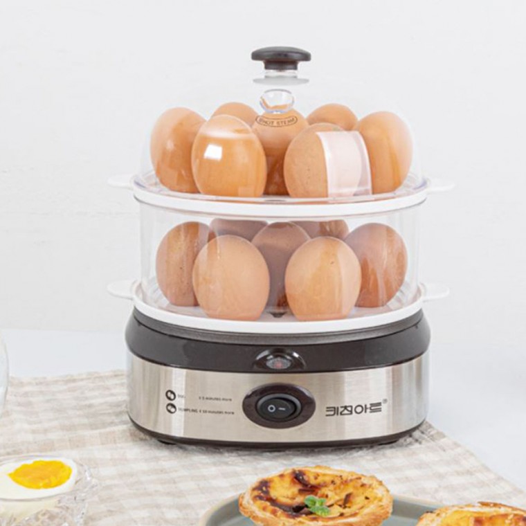 키친아트360 2단 14개 라팔 라운드 계란찜기 소형 전기 쿠커 에그찜기 찐빵 만두 고구마 달걀 삶는 기계