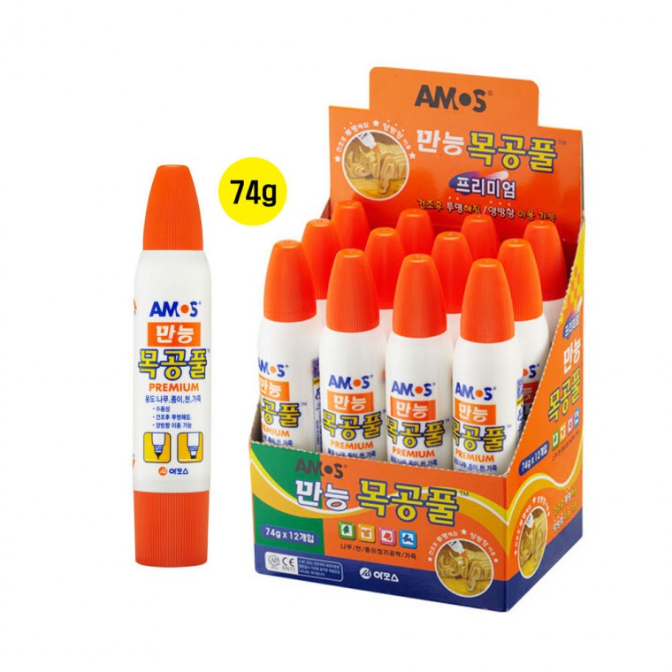 아모스 만능목공풀74g X 12개 접착 공예용 목공용딱풀