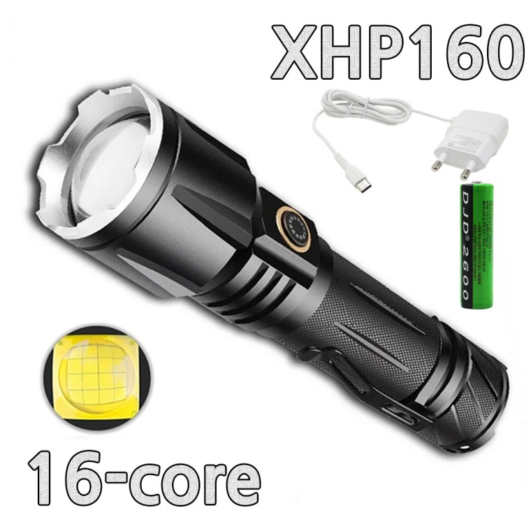 XHP160 LED 충전식 줌 라이트 랜턴 손전등 후레쉬 P180 C타입아0