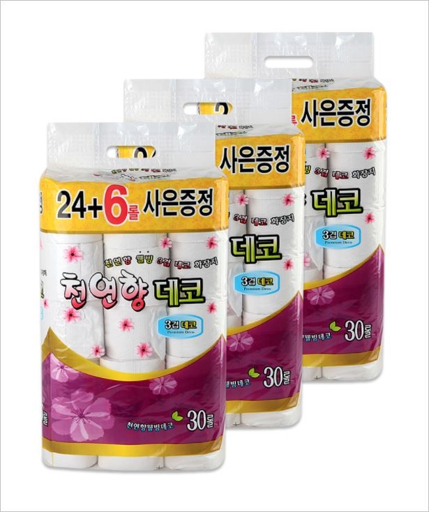 대용량 화장지 두루마리휴지 3겹 롤화장지 천연향 데코 22M * 30롤 * 3개