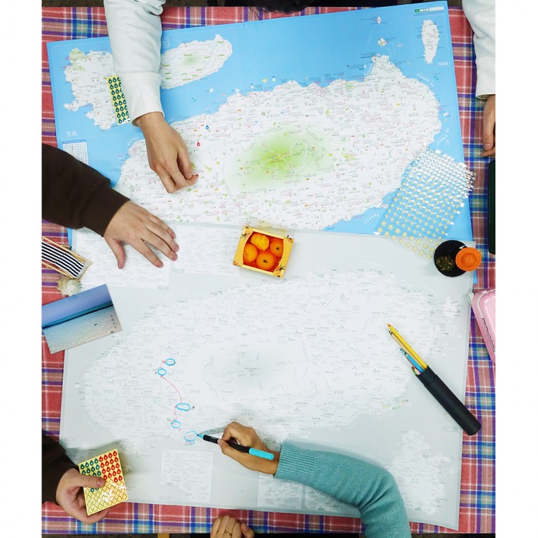 제주도 여행지도 + 핀스티커 - 제주 여행 관광 지도 전국 도로 포스터 대한민국 우리나라 보기