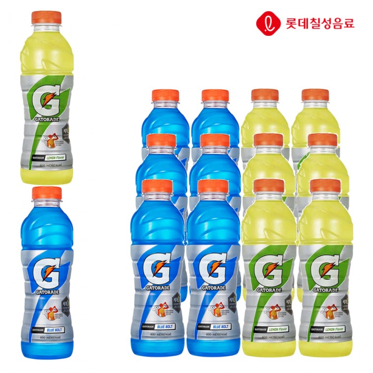 롯데칠성 게토레이 레몬+블루볼트 혼합 600ml x (각6개)총12개 펫 이온음료 스포츠음료