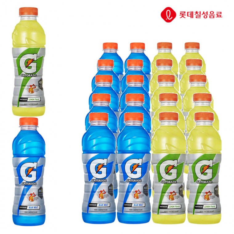 롯데칠성 게토레이 레몬+블루볼트 혼합 600ml x (각10개)총20개 펫 이온음료 스포츠음료