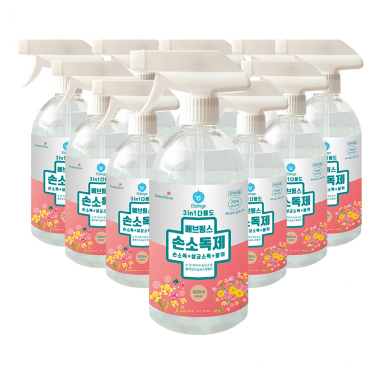 향기나는 다용도 손소독제 에브링스 스프레이 500ml 10개 살균소독제+탈취제 겸용 에탄올70% 의약외품 당일