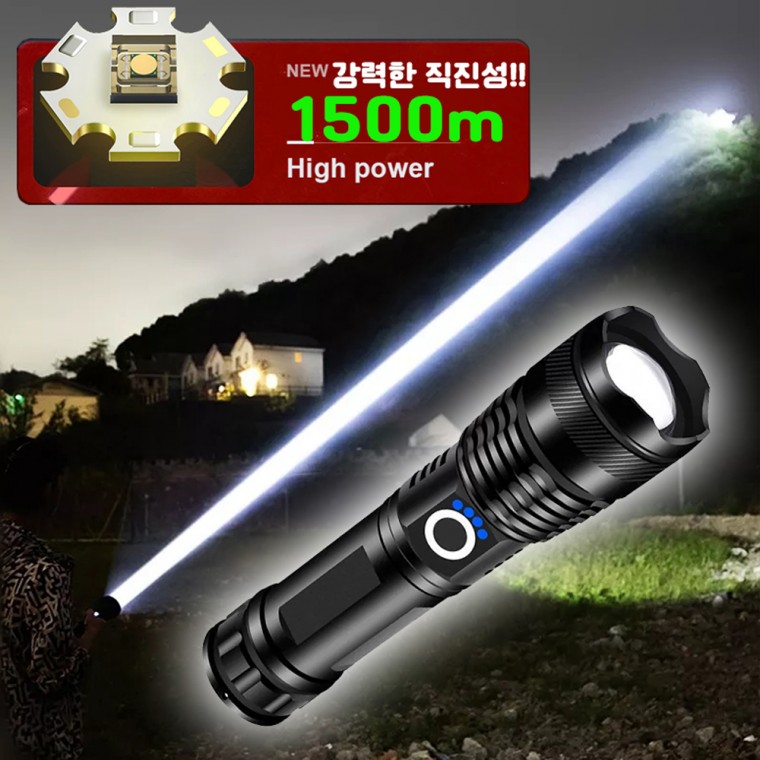 LED 충전식 서치라이트 줌 랜턴 손전등 후레쉬 D15A 26650충전지 아X