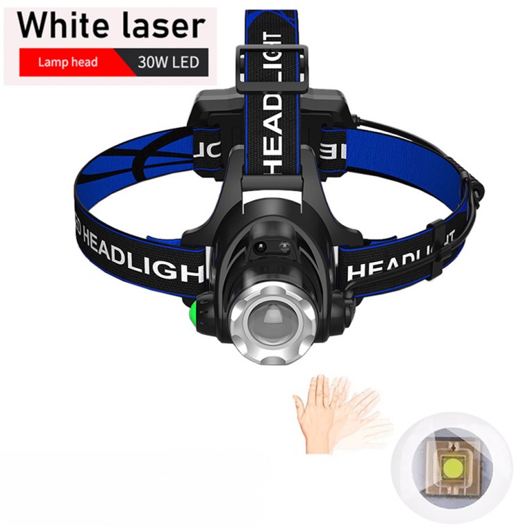 White Laser LED 충전식 야외 줌 해루질 랜턴 헤드랜턴 센서 WL