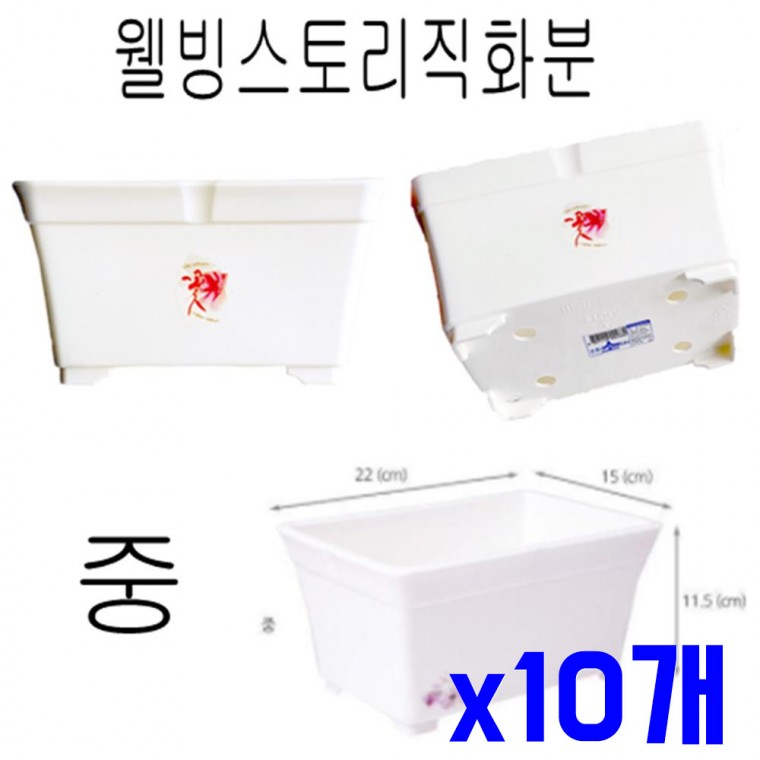 화이트 직사각 화분 중 x10개 원예용품 인테리어화분