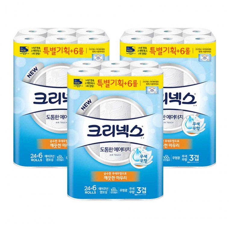 (무료배송)크리넥스 휴지 에어 터치 3겹 30롤 화장지x3개