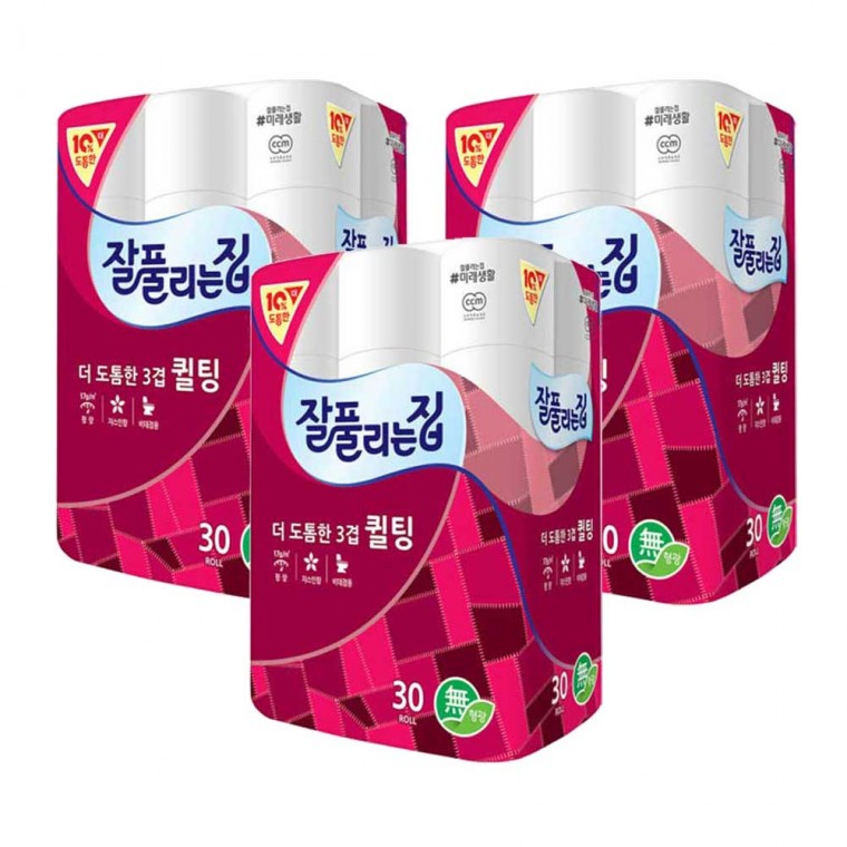 (무료배송)잘풀리는집 퀼팅 3겹 30롤 화장지 휴지x3개