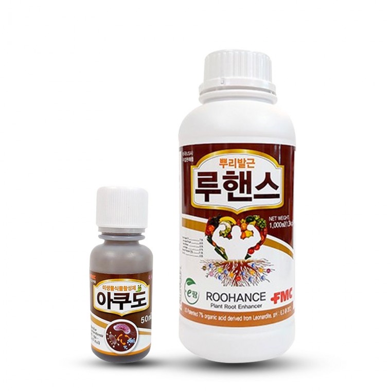 루핸스1L 1개+아쿠도50ml 1개 뿌리발근제 밑거름 발근촉진제 텃밭 토양 미생물 영양제 관주 요소 고추 비료