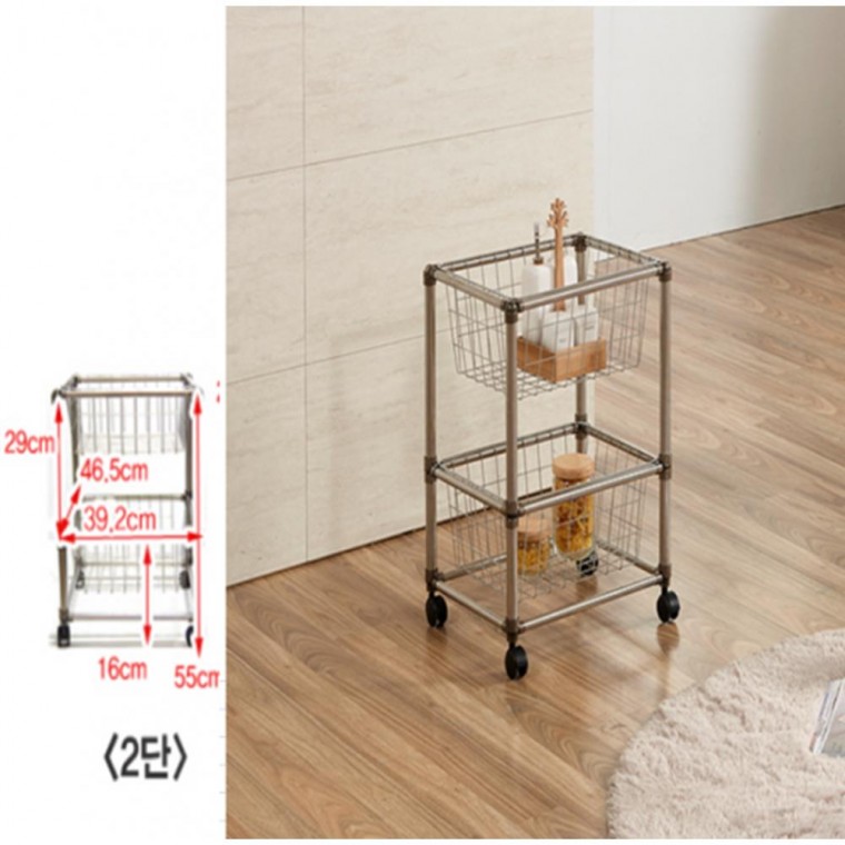 바퀴 달린 바구니형 수납정리대 2단 대 이동선반