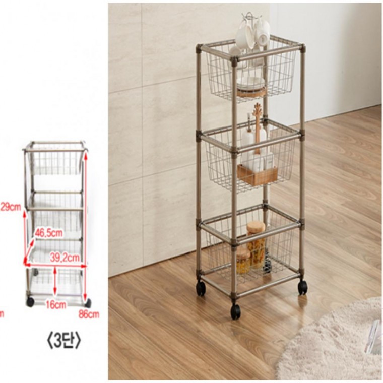 바퀴 달린 바구니형 수납정리대 3단 대 선반렉