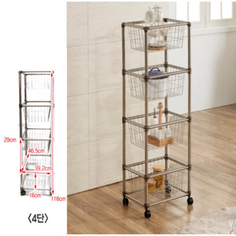바퀴 달린 바구니형 수납정리대 4단 대 선반렉