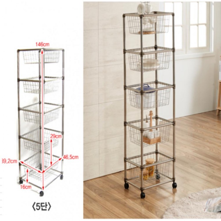 바퀴 달린 바구니형 수납정리대 5단 대 이동식선반