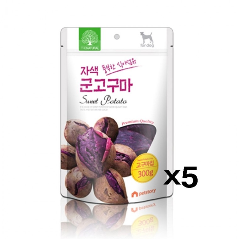 펫스토리 더내추럴 자색 고구마칩 300g X5 애견 간식