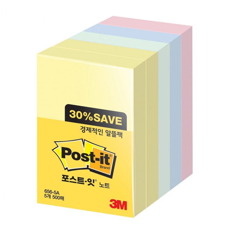 3M 포스트잇 일반 656-5A알뜰팩 51x76 1박스(30개)