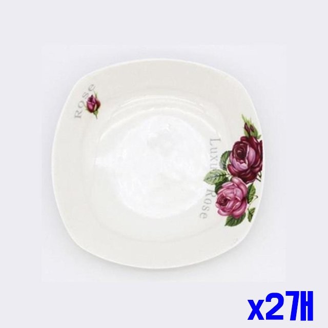 장미 프린팅 접시 5p 165x165x35mm x2개묶음 주방식기