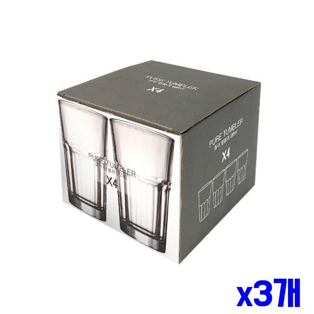 베이직 투명 유리컵 280ml 4p x3개 주방컵 가정용컵