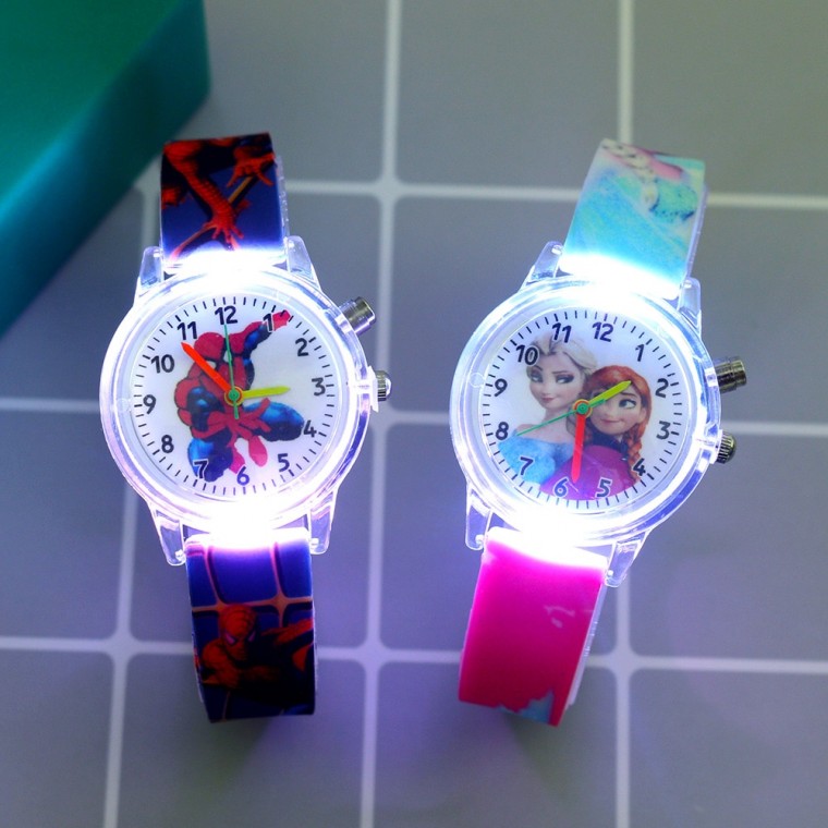 키즈시계 디즈니 공주 아이 시계 여자 실리콘 스트랩 만화 토끼 공룡 빛 어린이 손목 시계
