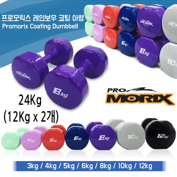 프로모릭스 레인보우 컬러코팅 아령 24kg (12kg x 2개)