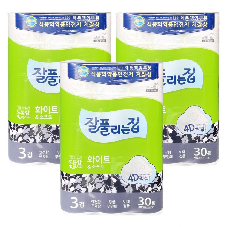 잘풀리는집 도톰한 3겹 30롤 화이트앤소프트 화장지 3개-D /3개 1건배송/통신사사은품