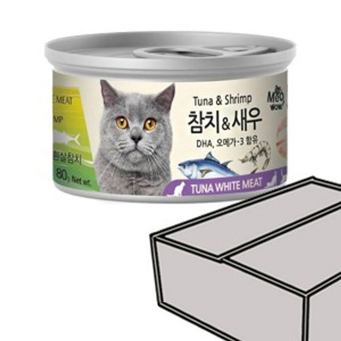 고양이 주식캔 간식 통조림 흰살 참치 새우 80g 24개