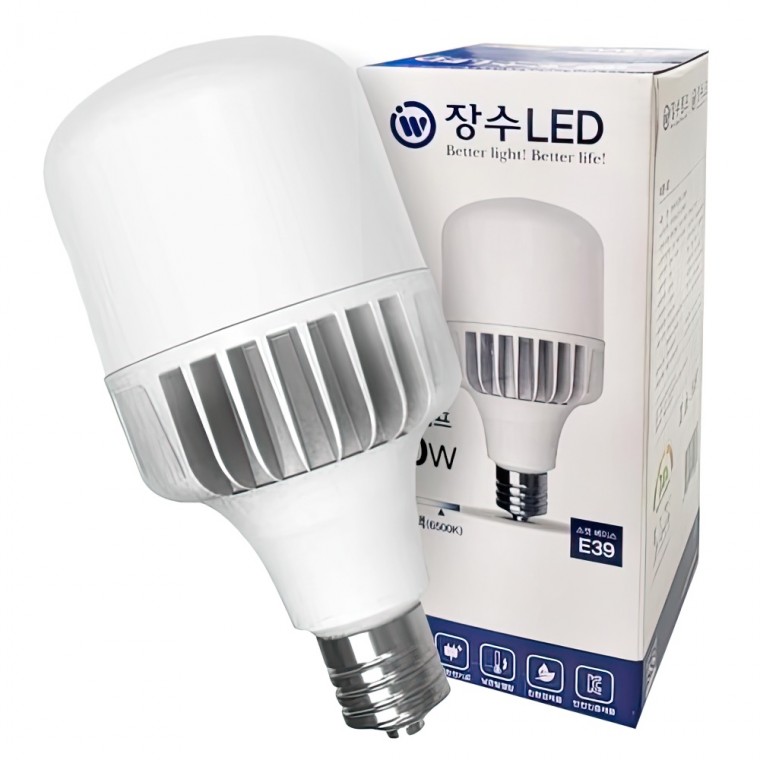 장수 LED 볼전구 램프 공장등 E39 70W 주광색 엘이디 전등 보안등 천장