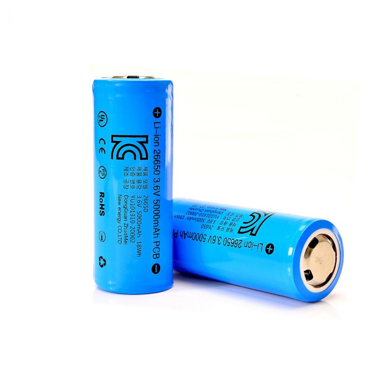 라온 KC인증 26650배터리 3.7V 5000mAh 리튬이온 충전 건전지 충전용 밧데리 보호회로 내장 충전지 2개