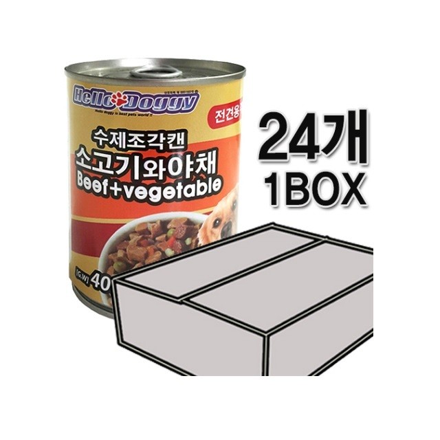 헬로도기 수제조각캔 400g - 소고기와야채 24개1박스 통조림