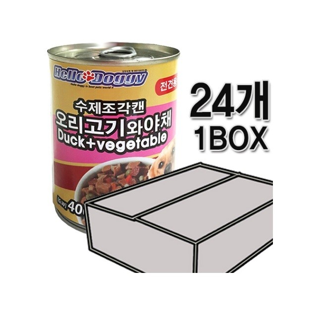 헬로도기 수제조각캔 400g 오리고기와야채 24개1박스 애견간식