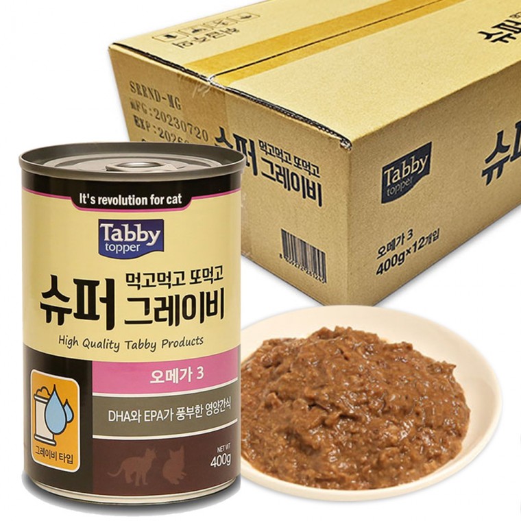 테비 고양이 먹고먹고 또먹고 슈퍼 그레이비 (오메가3) (400g x 12개입) (1박스)