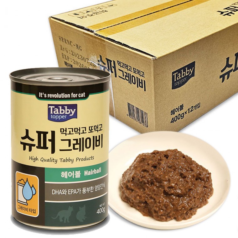 테비 고양이 먹고먹고 또먹고 슈퍼 그레이비 (헤어볼) (400g x 12개입) (1박스)