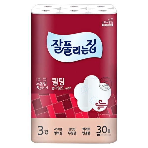 잘풀리는집 두루마리휴지 퀼팅 화장지 3겹 30m 30롤